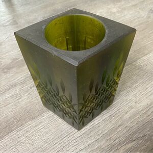 Sascha Brastoff Acrylic Candle Holder Flower Vase Blue Green MCM Vintage Signed